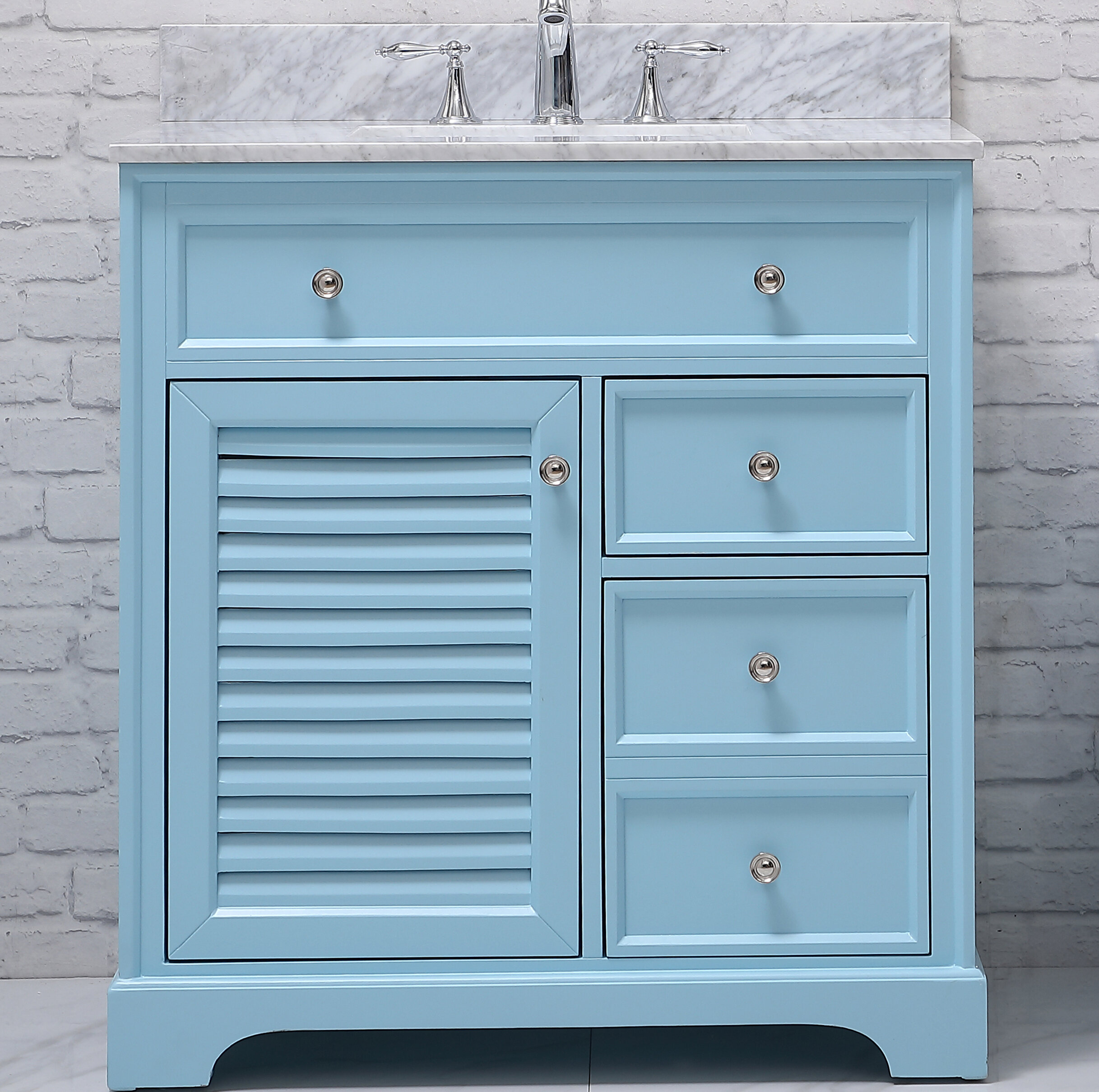 Powder Blue Stone Solid Manufactured Wood Drawers Cabinets Single Bathroom Vanity Set