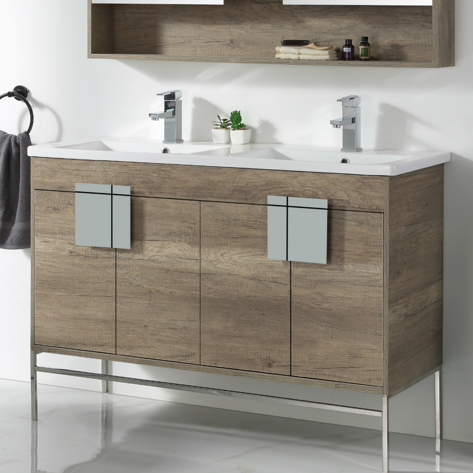 Quartz White Phoenix Stone Vitreous China Manufactured Wood Freestanding Double Bathroom Vanity Set