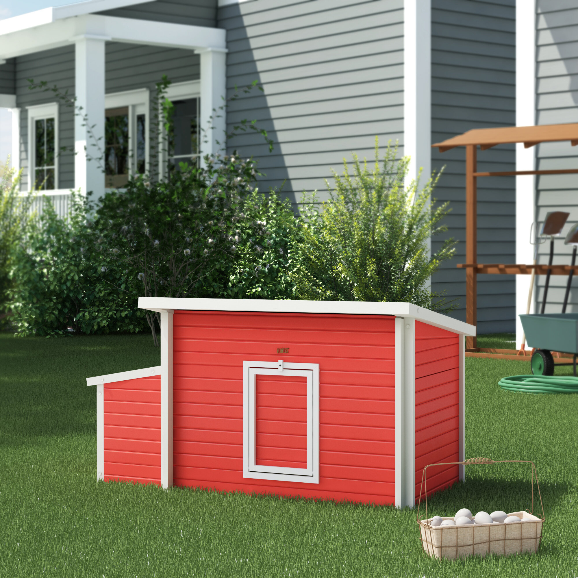 Red Composite Plastic Wood Chicken Coop With Nesting Box