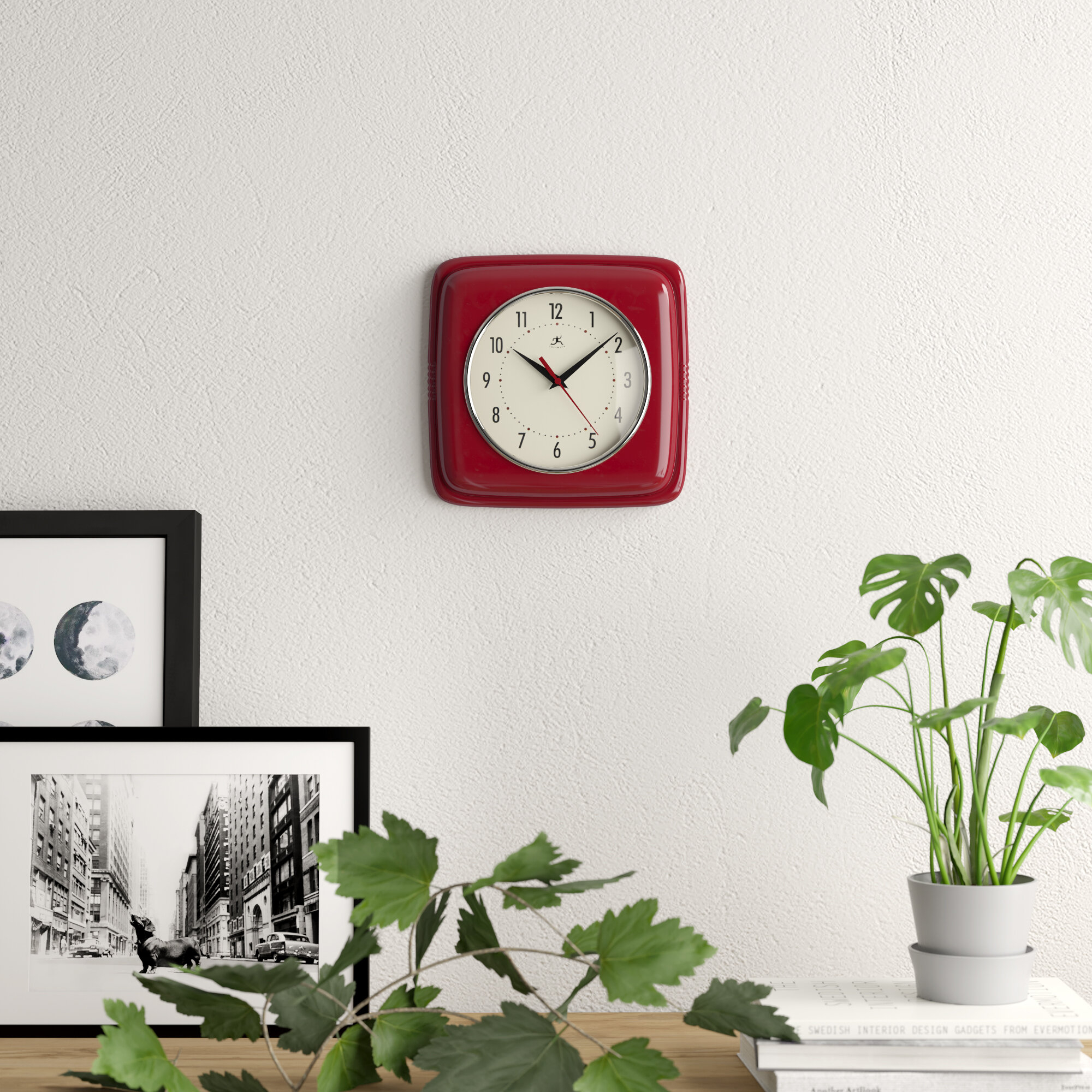 Red Plastic Analog Wall Clock
