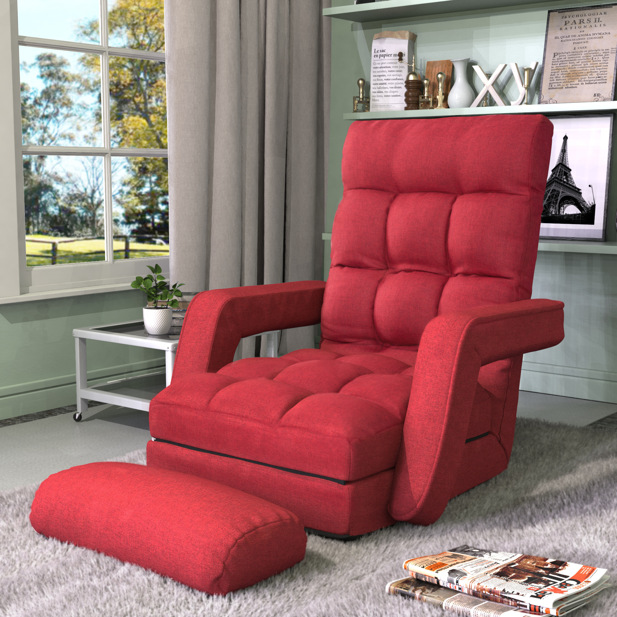 Red Polyester Blend Floor Gaming Chair