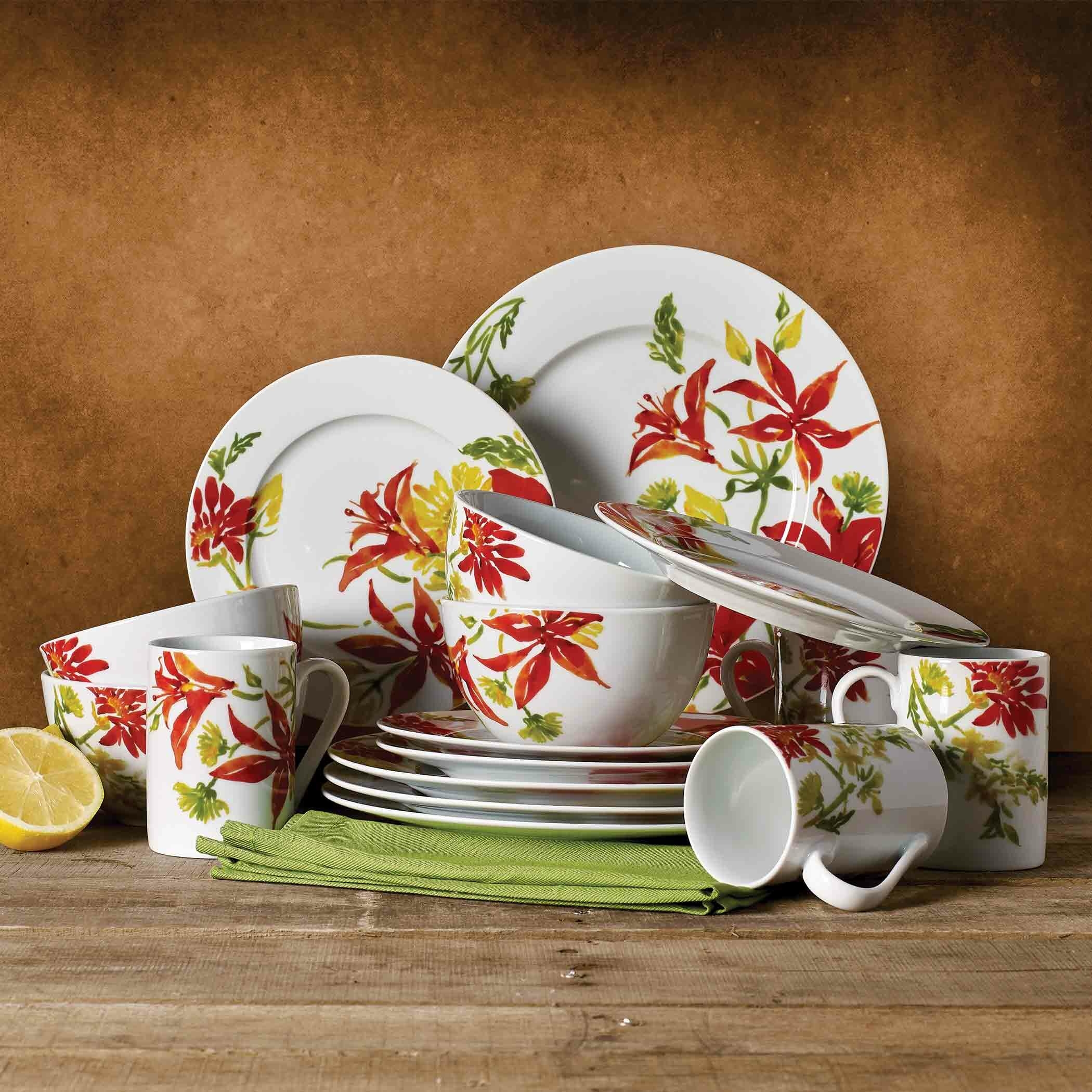 Red Yellow Green Porcelain China Dinnerware Set