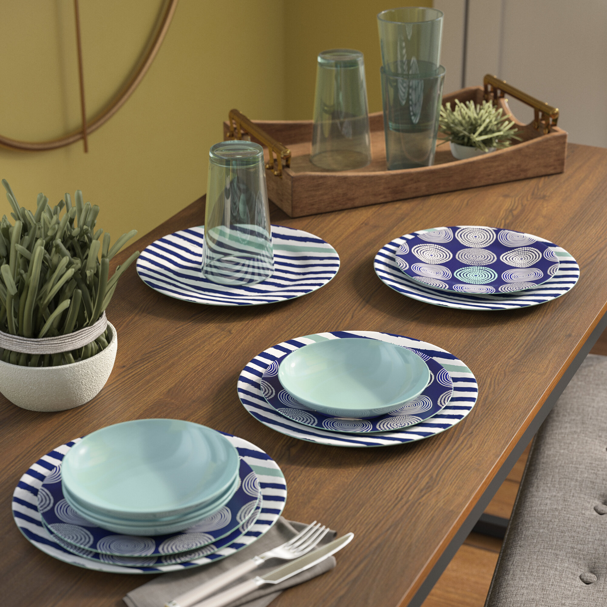 Sea Aqua Melamine Round Dinnerware Set