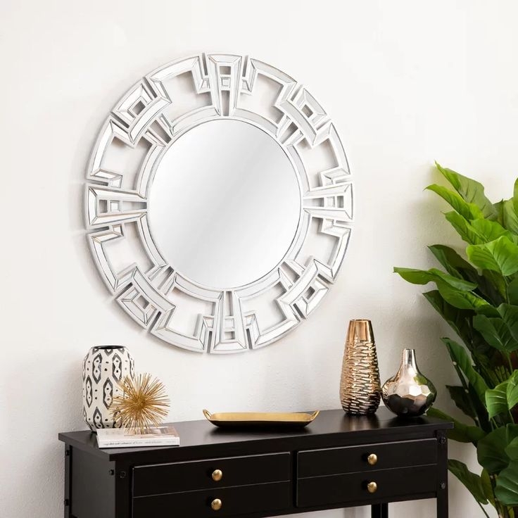 Silver Horizontal And Vertical Accent Round Wall Mirror