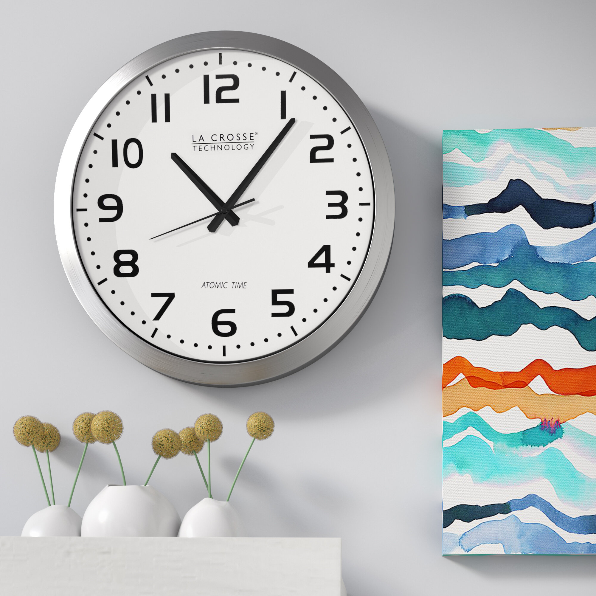 Silver Metal Analog Atomic Wall Clock