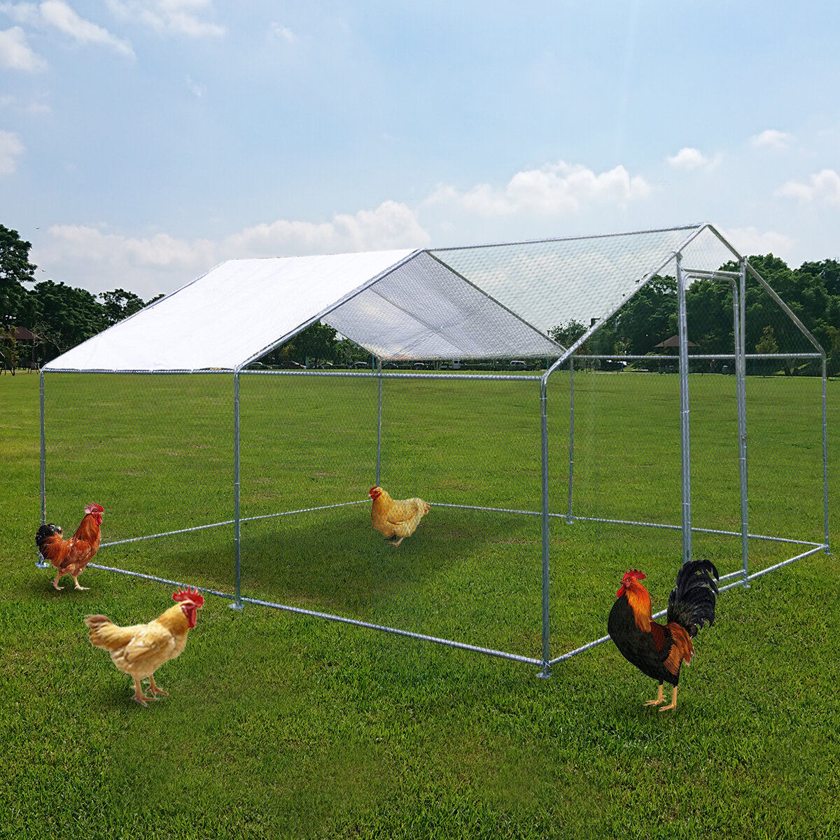 Silver White Metal Steel Walk In Chicken Tractor With Chicken Run