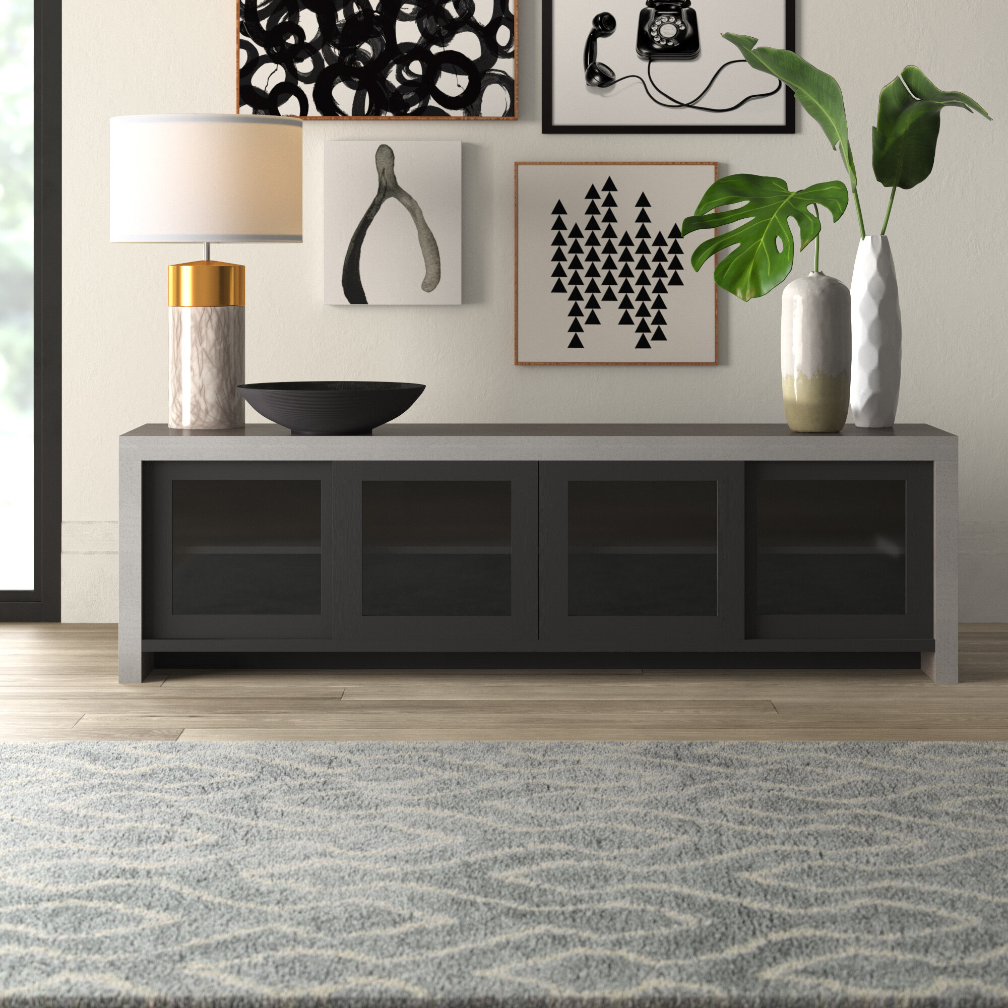 Sleek Black Manufactured Wood TV Stand