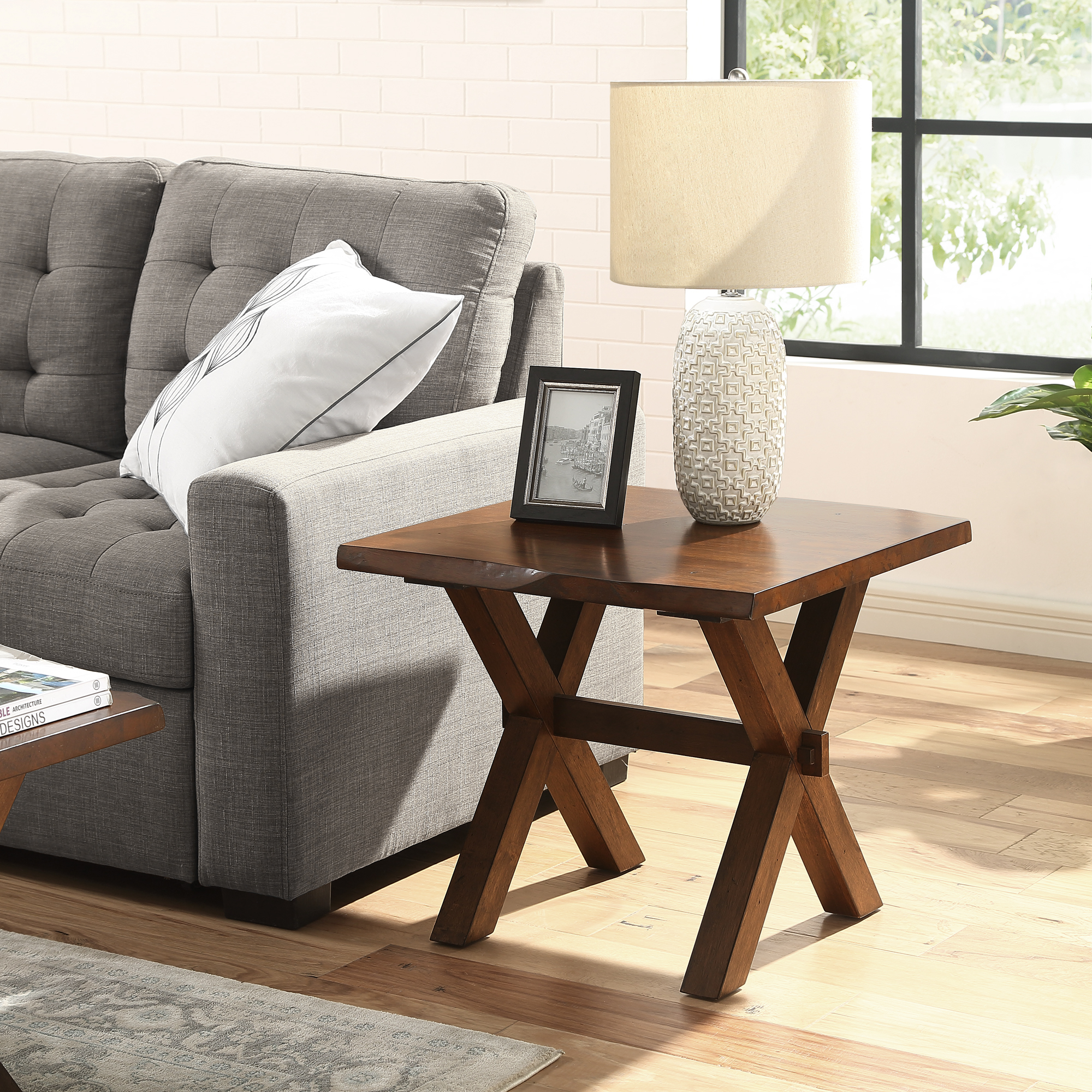 Southa Live Edge Solid Wood Cross Legs End Table