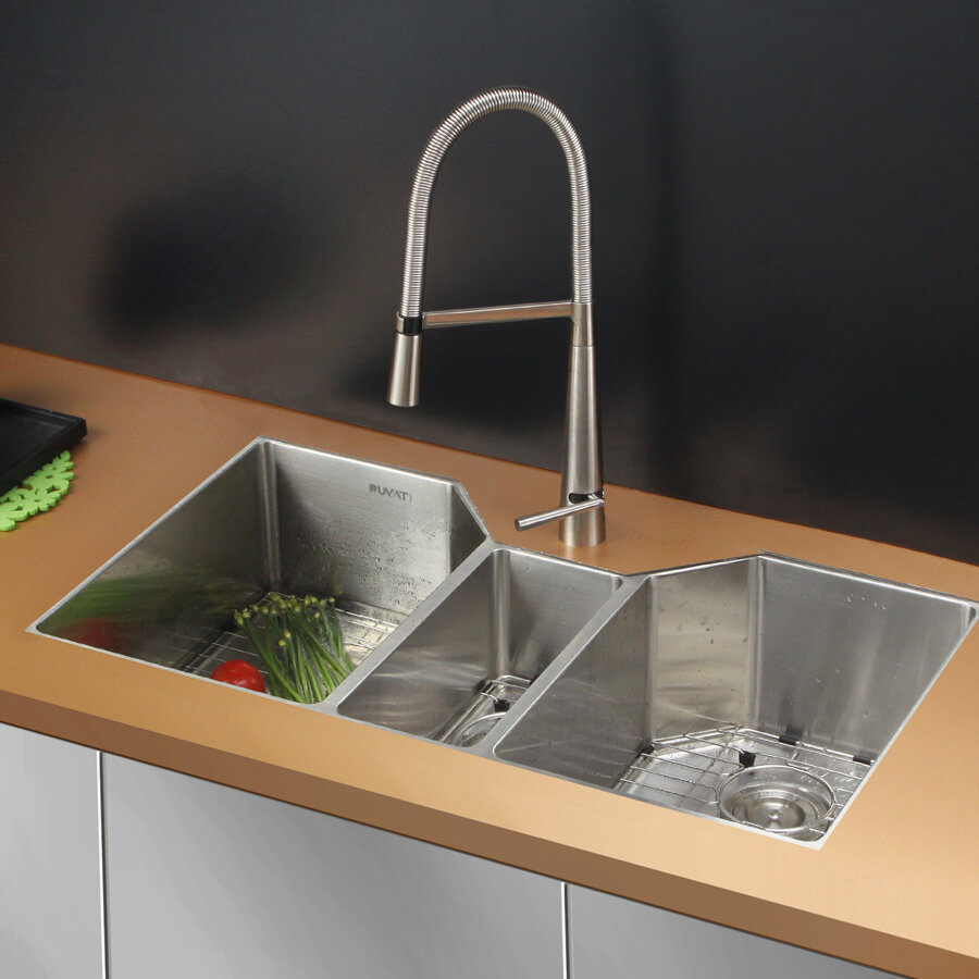 Stainless Steel Satin Triple Bowl Dual Mount Kitchen Sink