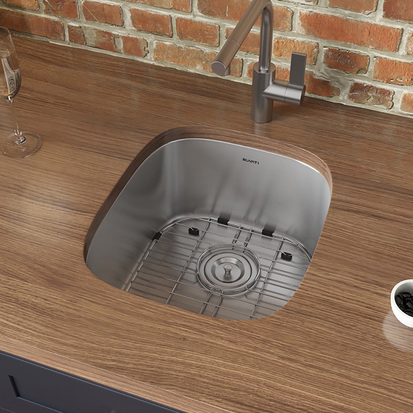 Stainless Steel Satin Undermount Kitchen Single Sink With Basket Strainer