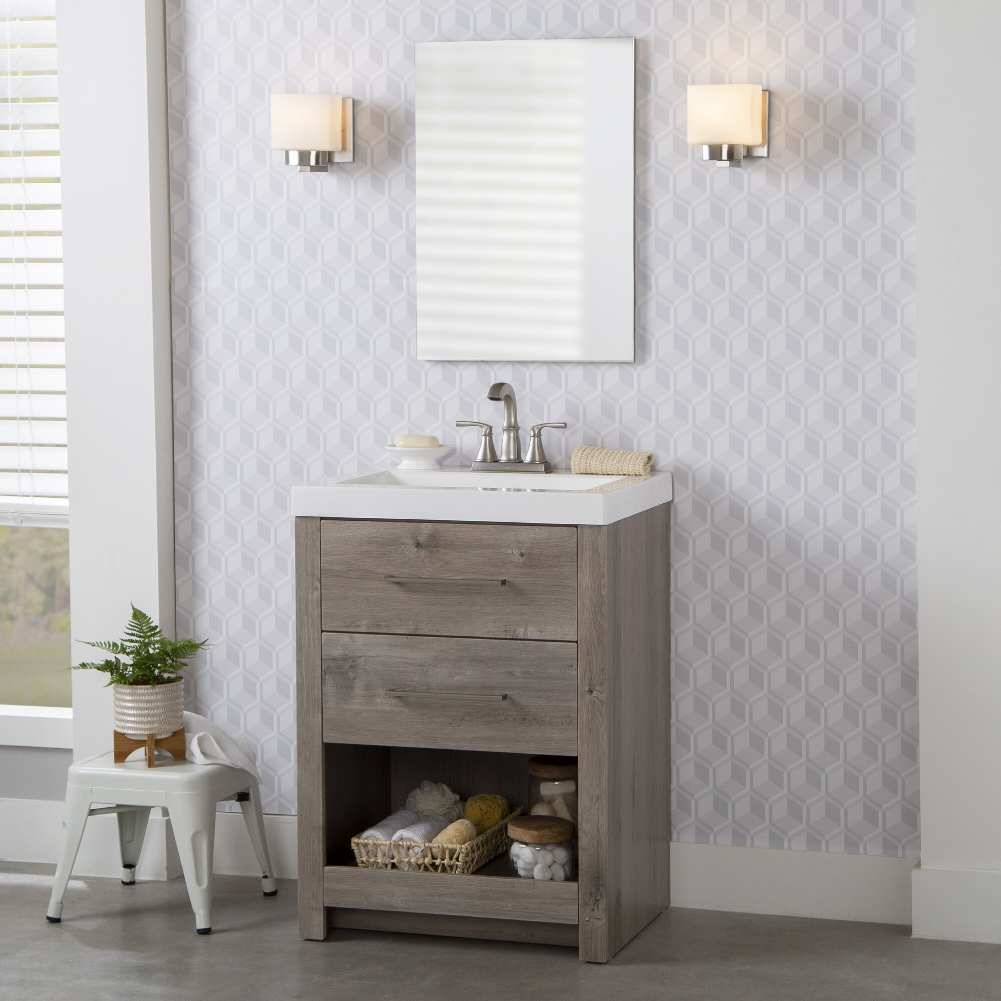 Stone Manufactured Wood Sink Integrated Single Bathroom Vanity Set