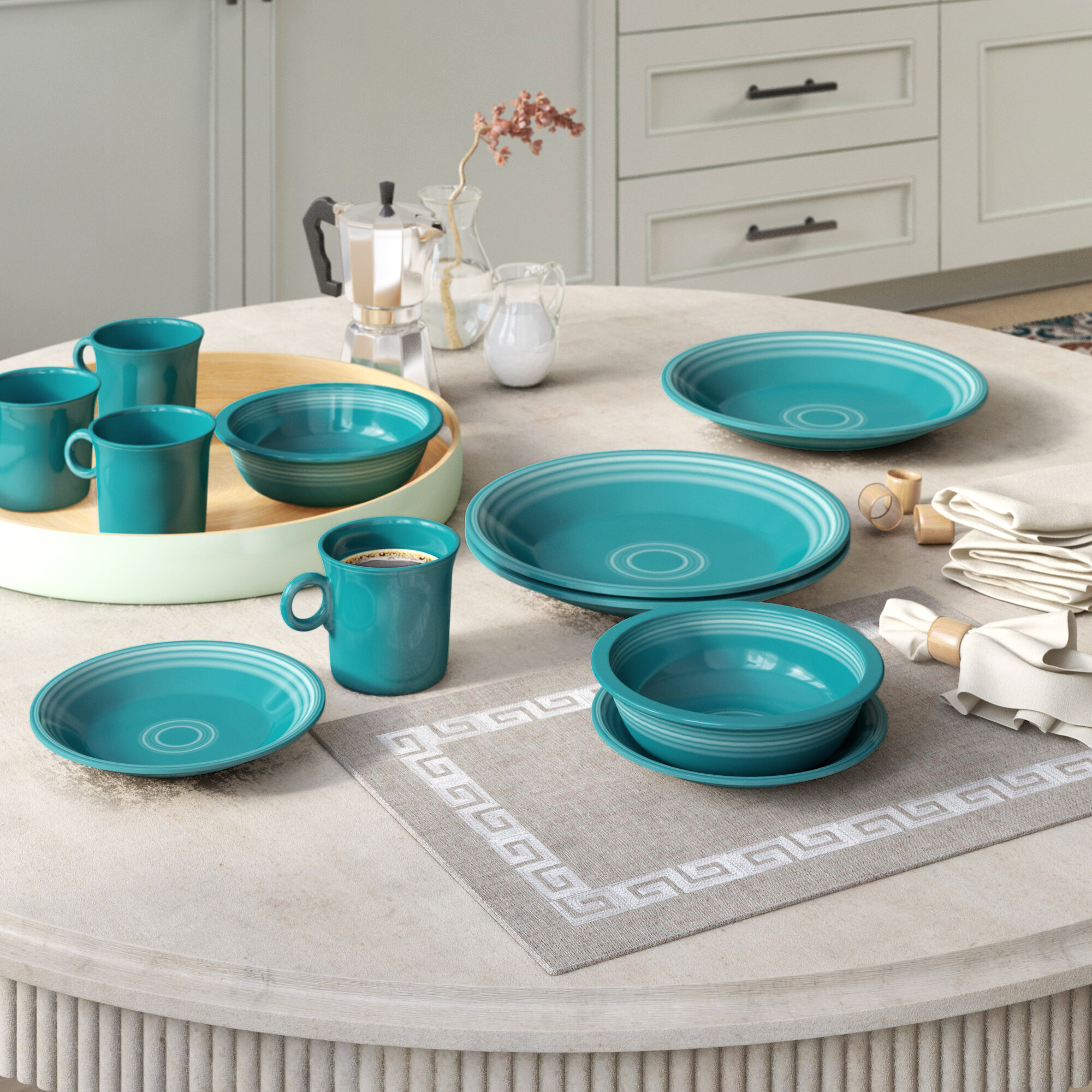 Turquoise Earthenware Round Dinnerware Set