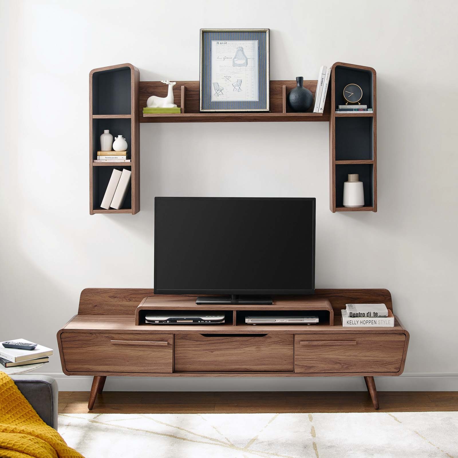 Walnut Gray Solid Manufactured Wood Entertainment Center