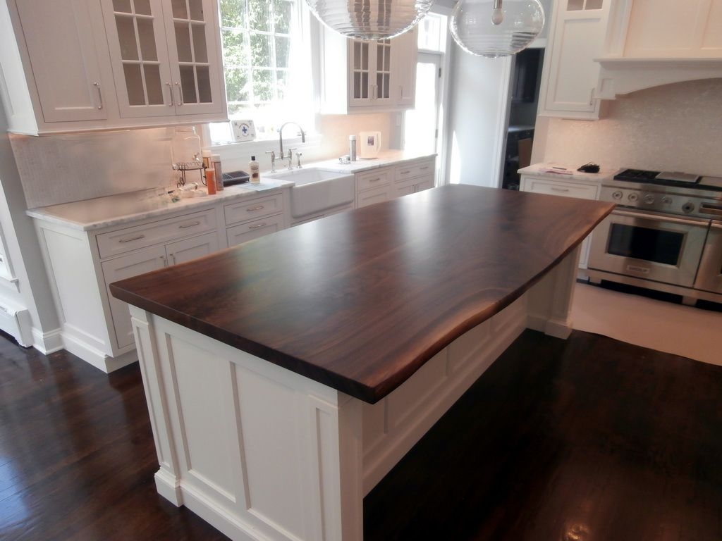 Walnut Live Edge Island Countertop in White Kitchen ...