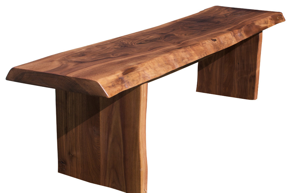 Walnut Slab Live Edge Bench - Rustic - Accent And