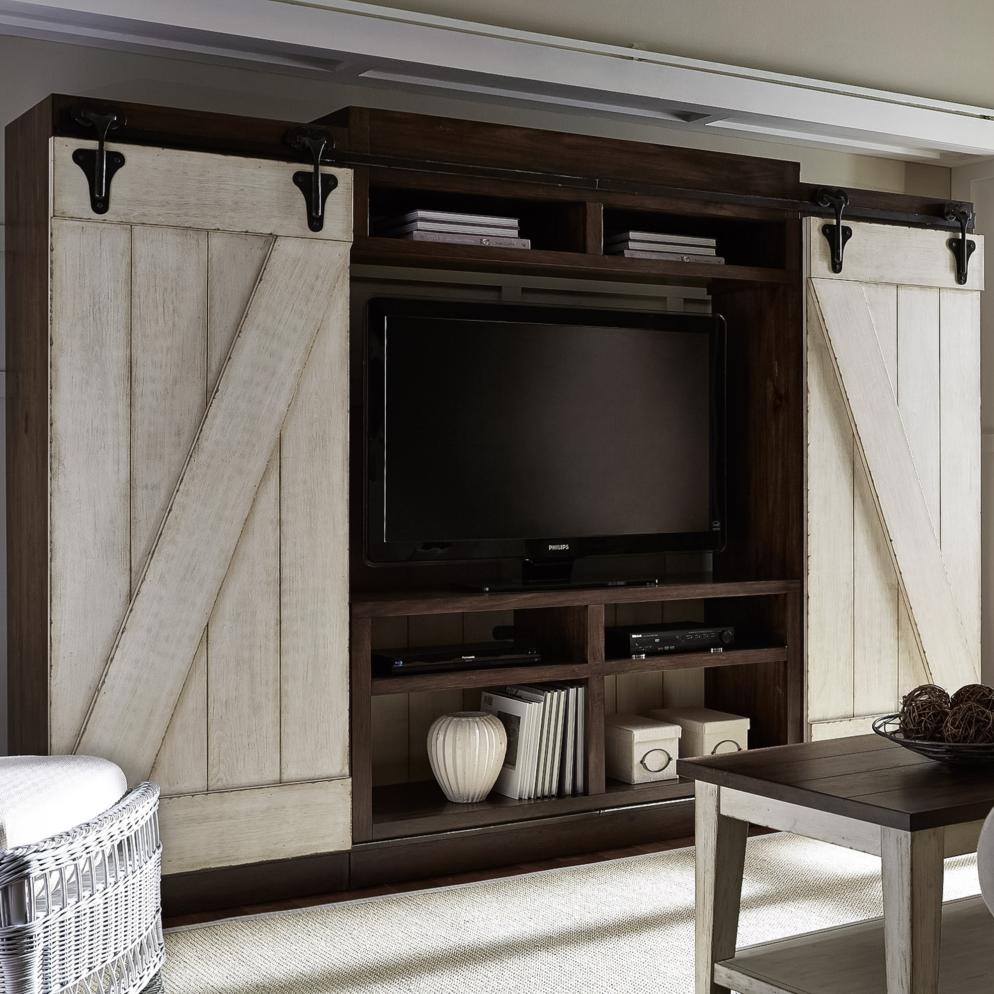 White Brown Solid Manufactured Wood Entertainment Center