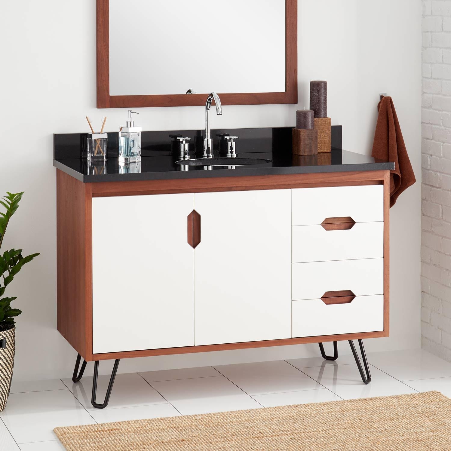 White Cinnamon Teak Solid Manufactured Wood Marble Rustic Single Bathroom Vanity Set