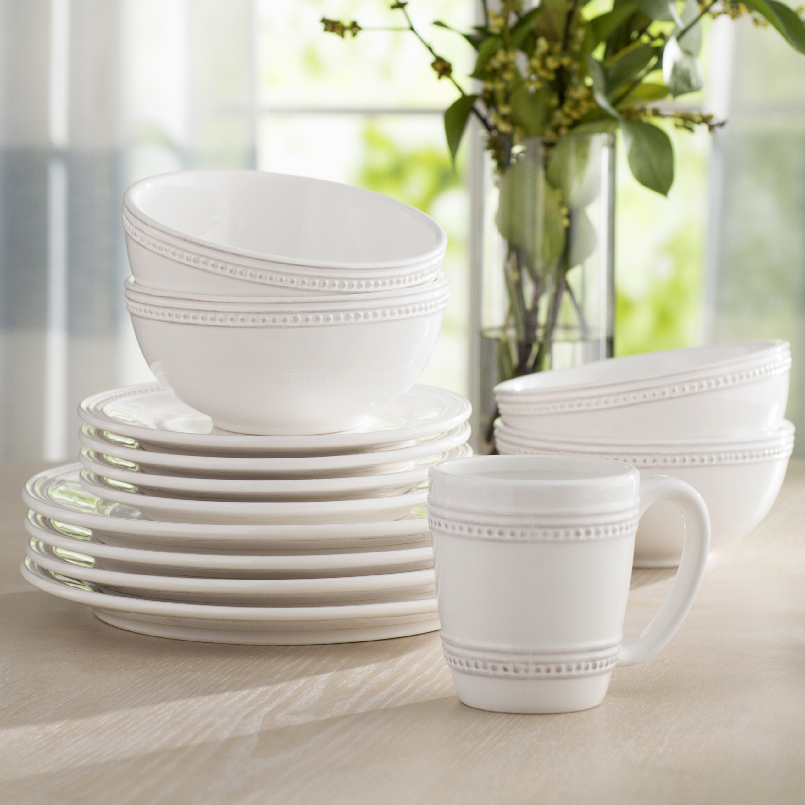 White Earthenware Round Dinnerware Set