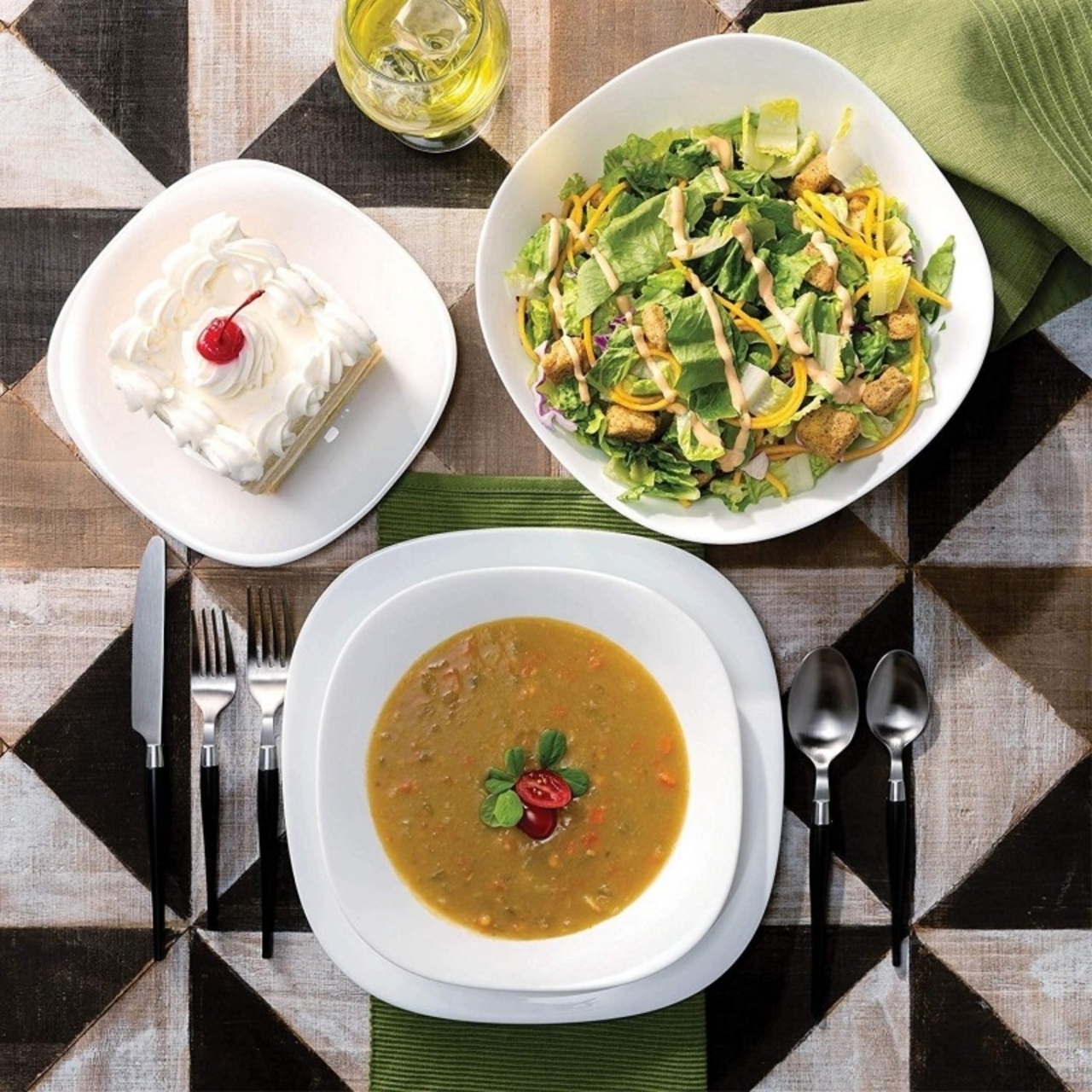 White Glass Square Dinnerware Set