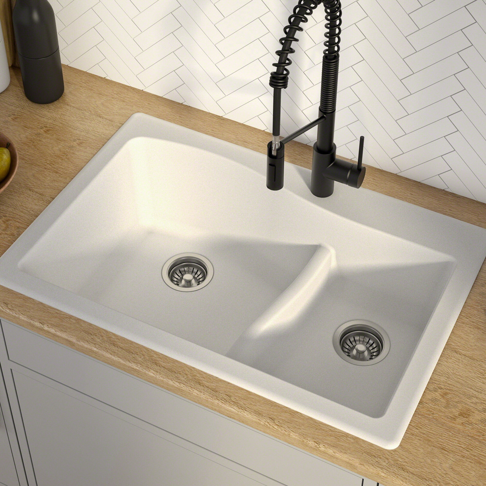 White Granite Composite Quarza Dual Mount Kitchen Sink