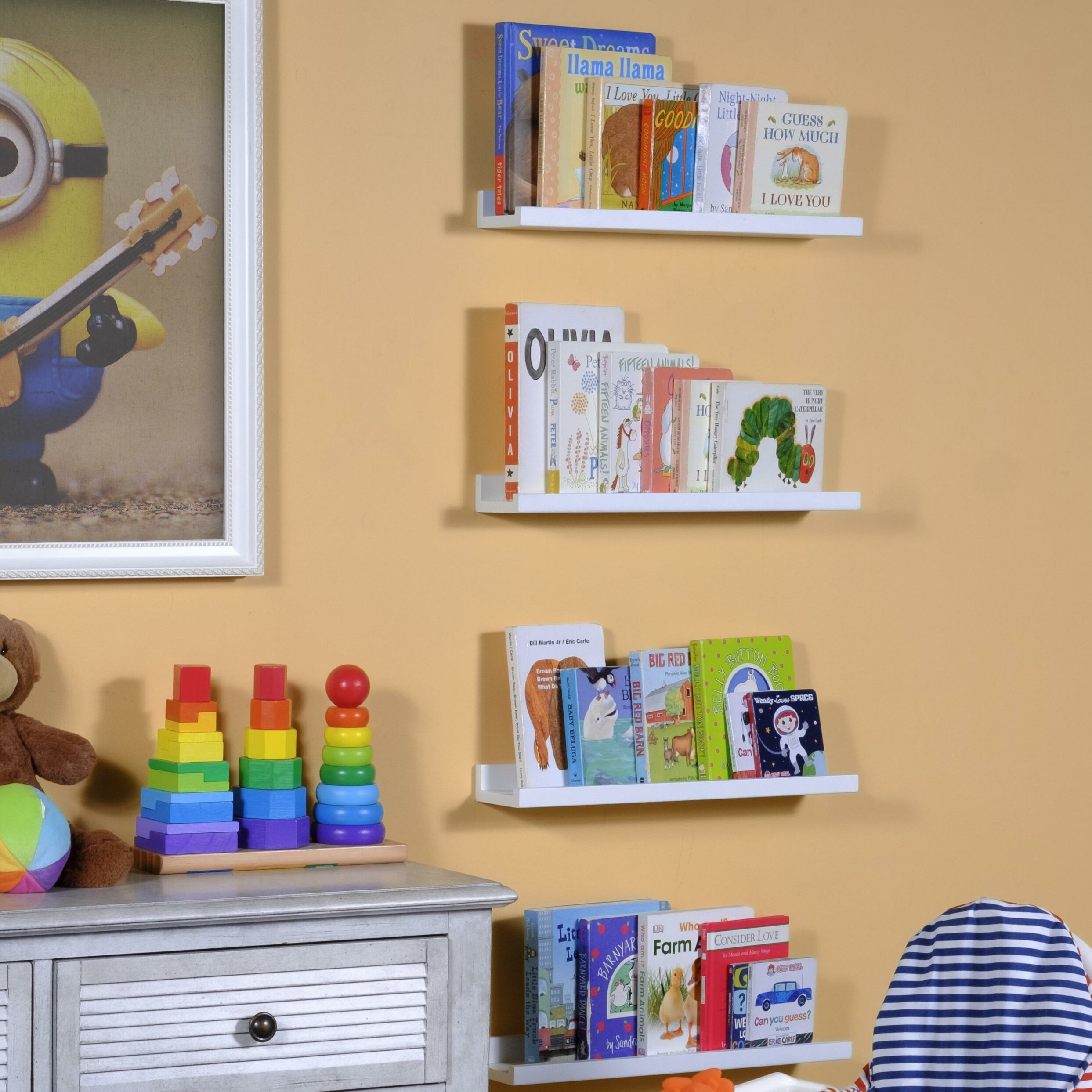 White Manufactured Wood Rectangle Four Piece Floating Shelf Set