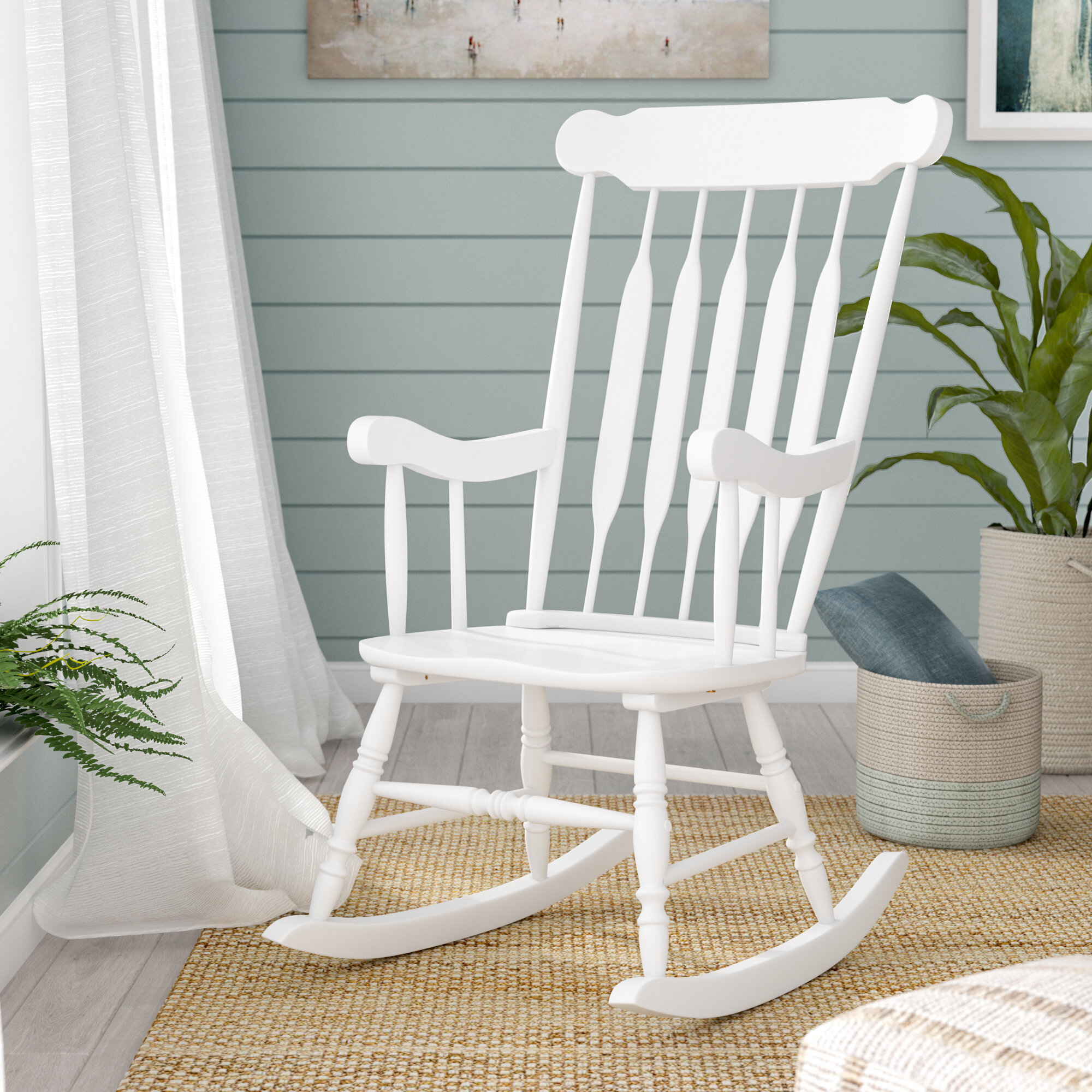 White Pine Solid Manufactured Wood Track Arms Rocking Chair