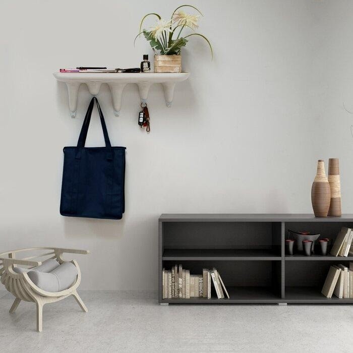 White Plastic Manufactured Wood Wall Mounted Coat Rack