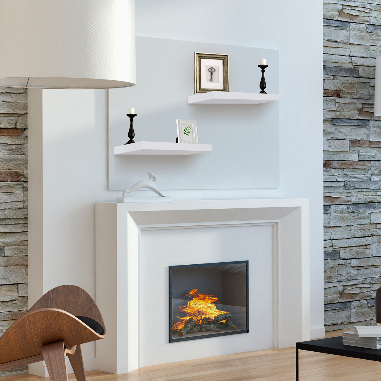 White Rectangle Plastic Floating Shelf 