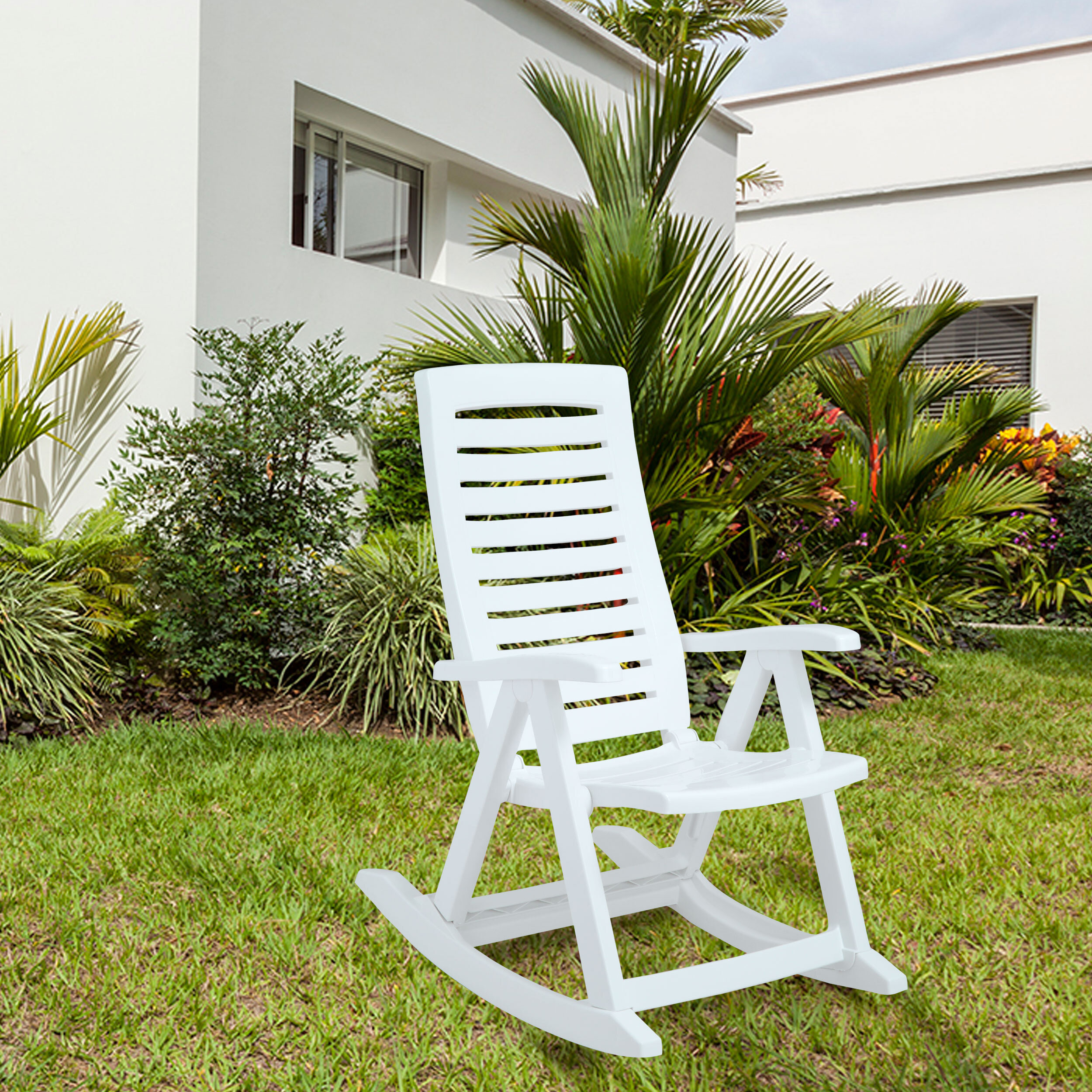 White Resin Plastic Track Arms Rocking Chair