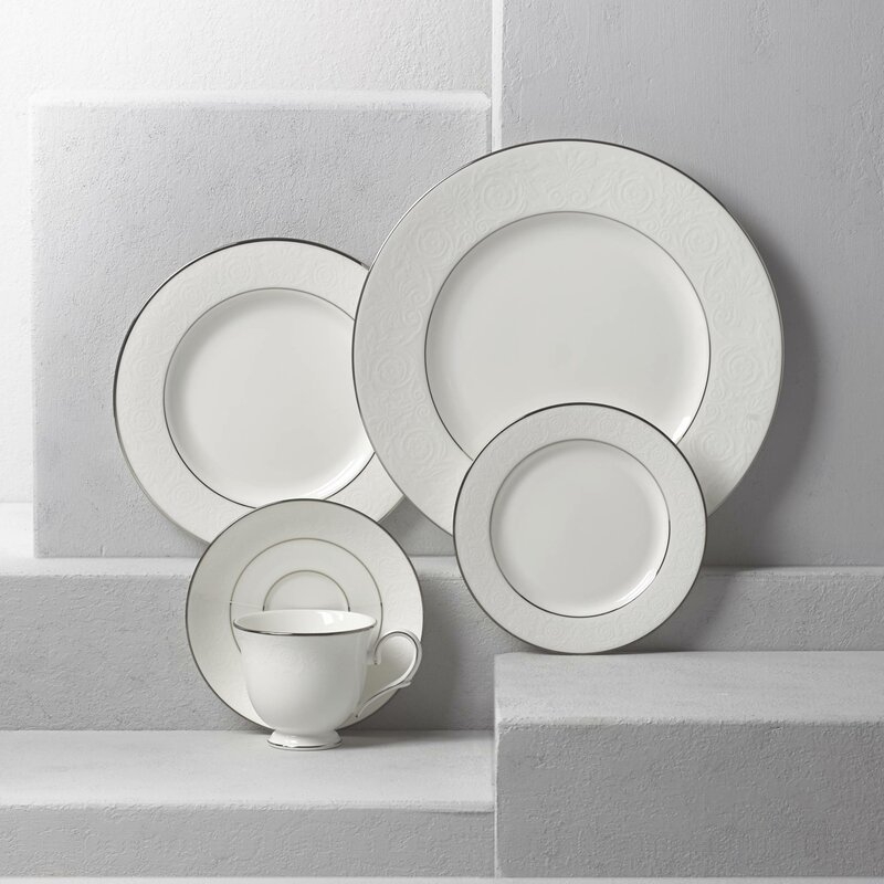 White Silver Platinum Rim Bone China Dinnerware Set