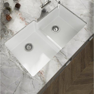 White Undermount Fireclay Double Basin Farmhouse Kitchen Sink With Grid And Strainer