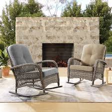 Wicker Rattan Steel Rocking Chair With Polyester Blend Cushions