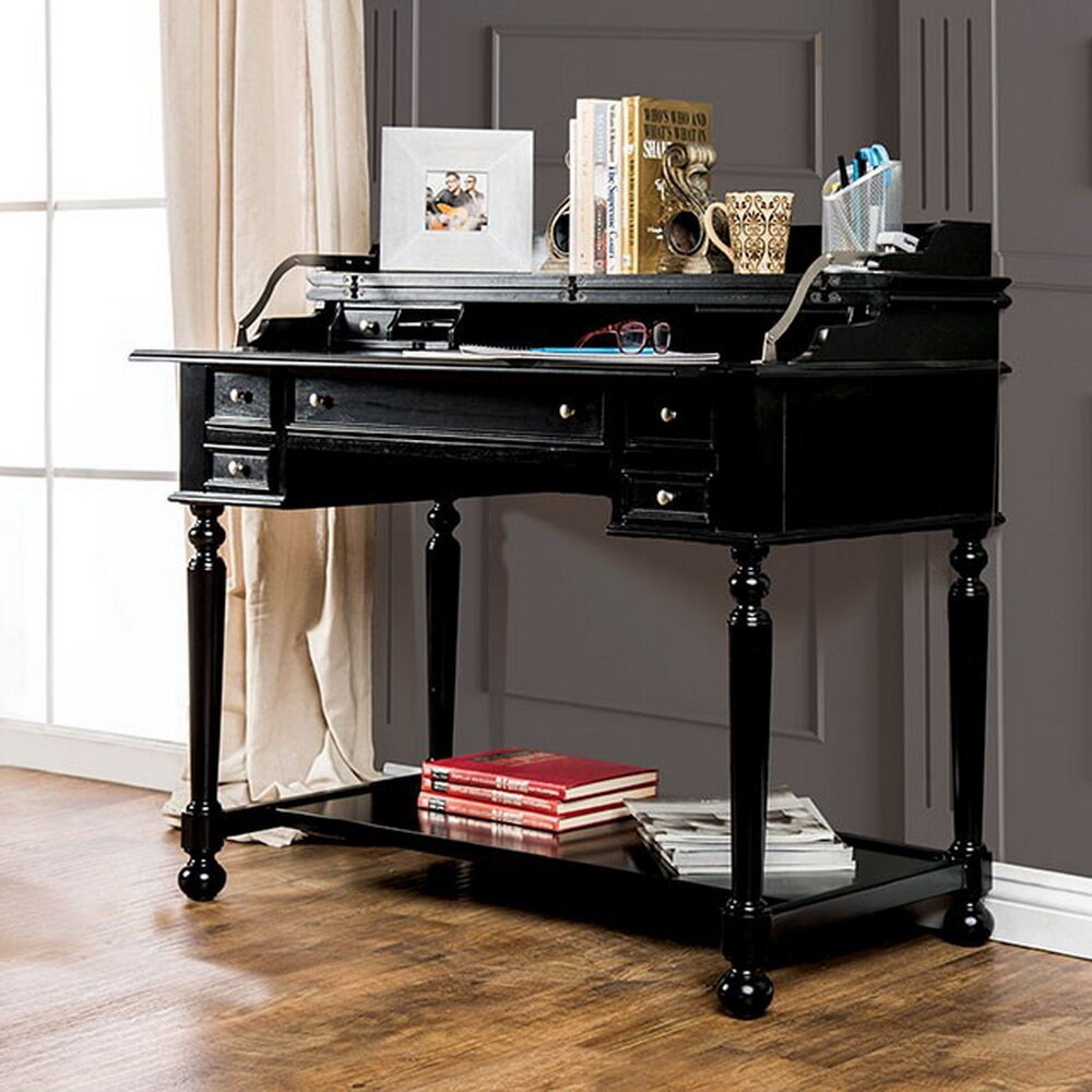 Full-featured Black Solid Wood Secretary Desk