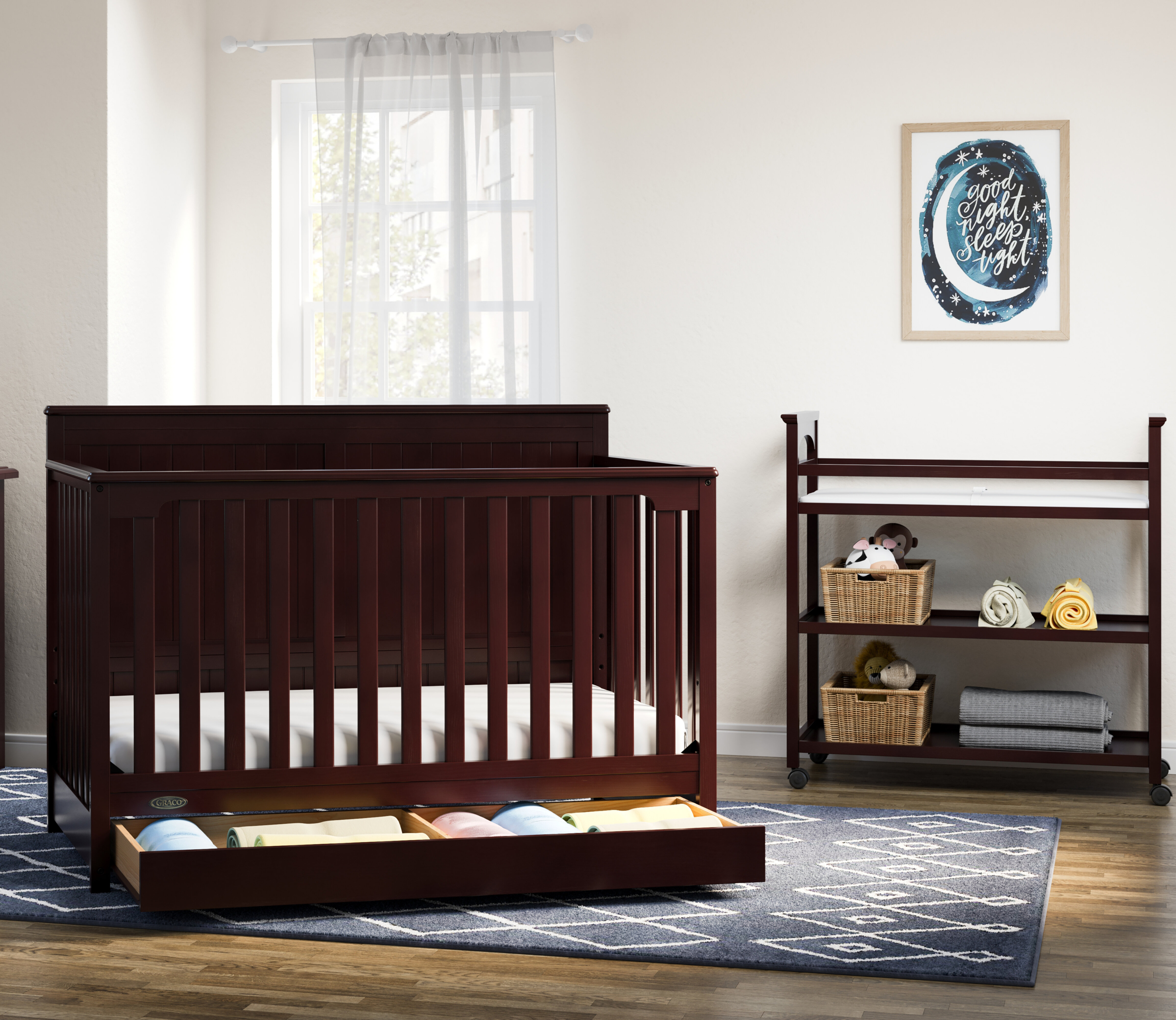 Nursery Furniture Set with Under-crib Storage in Brown
