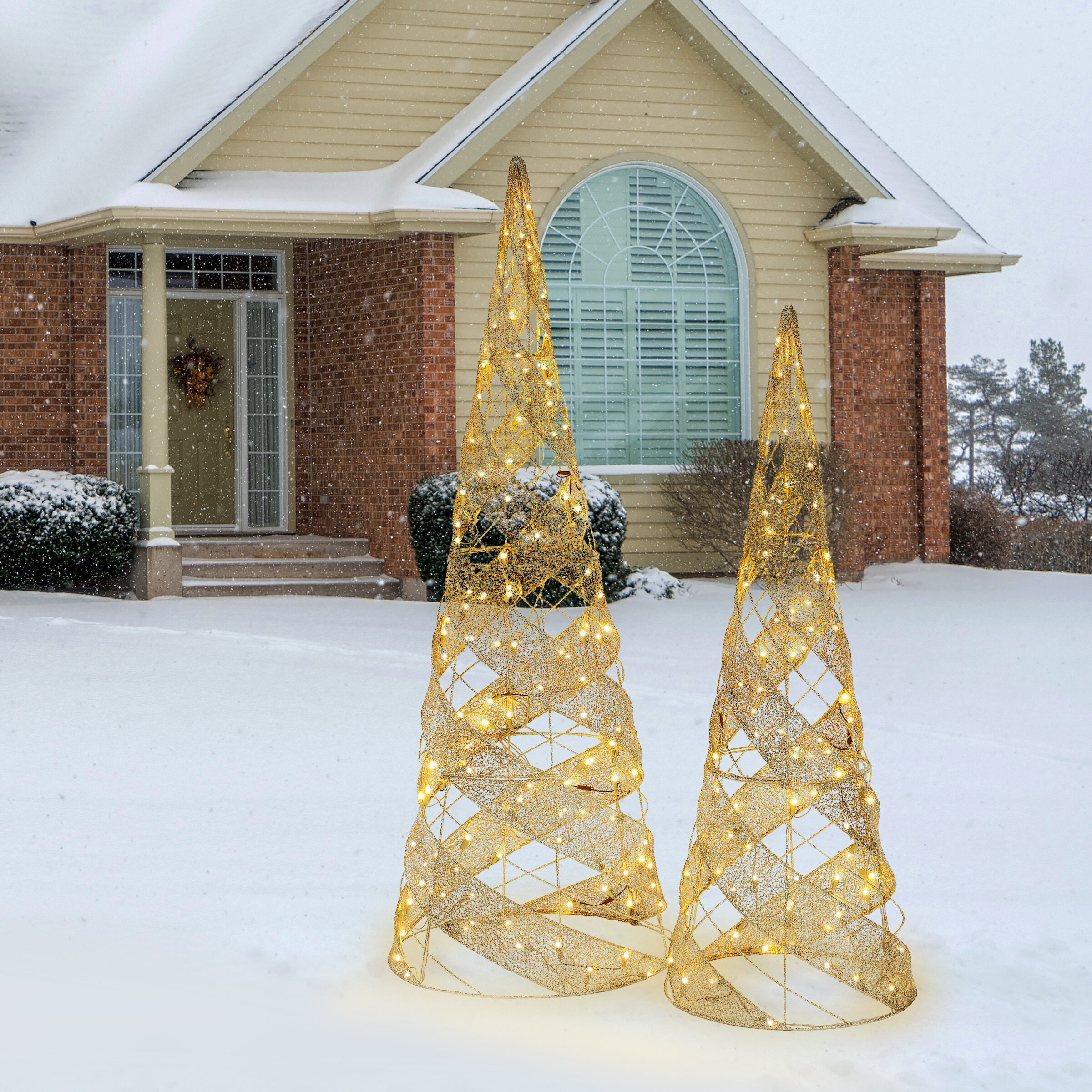 2 Piece Large Spiral Cone Tree Lighted Display 