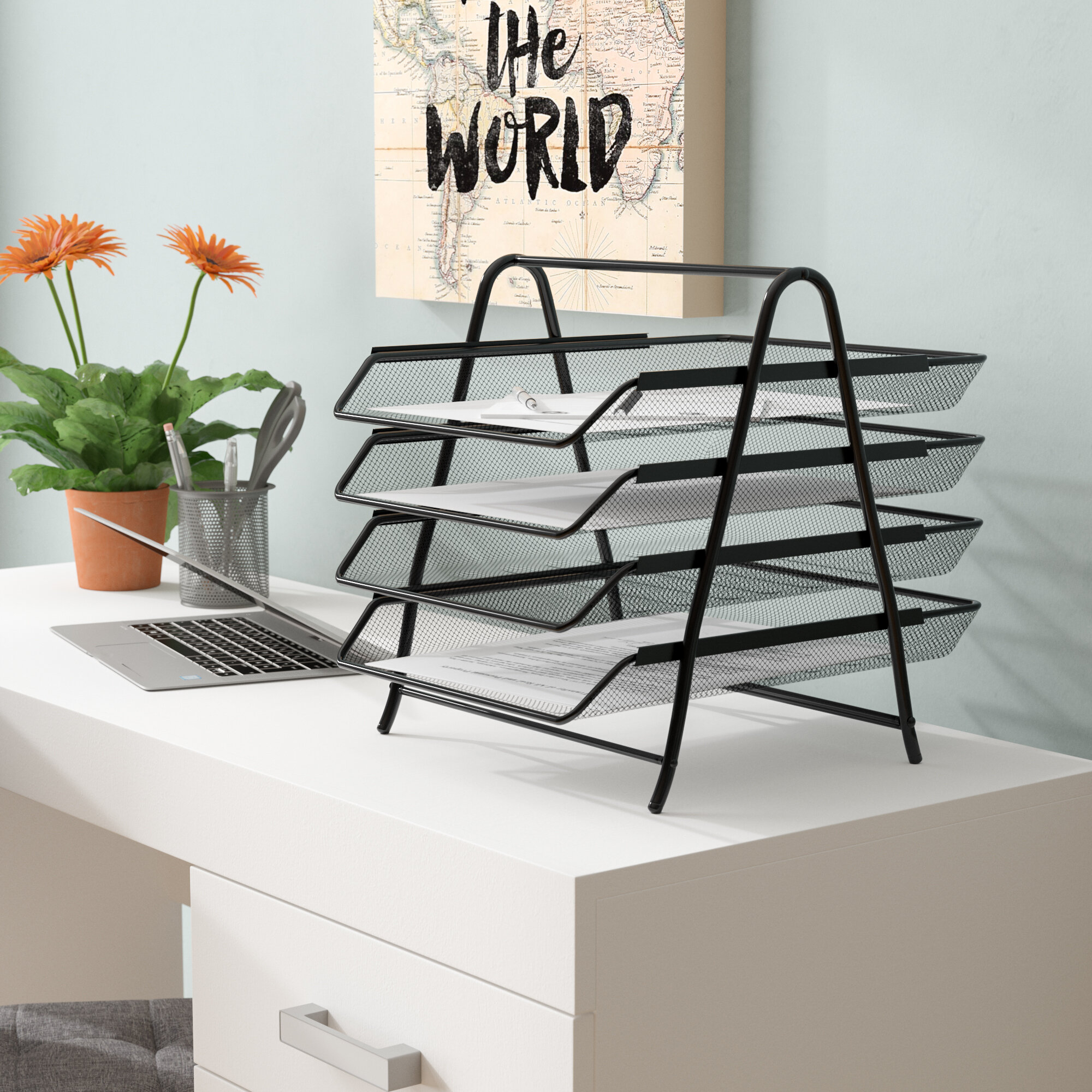 4 Tier Mesh Paper Tray Desk Organizer