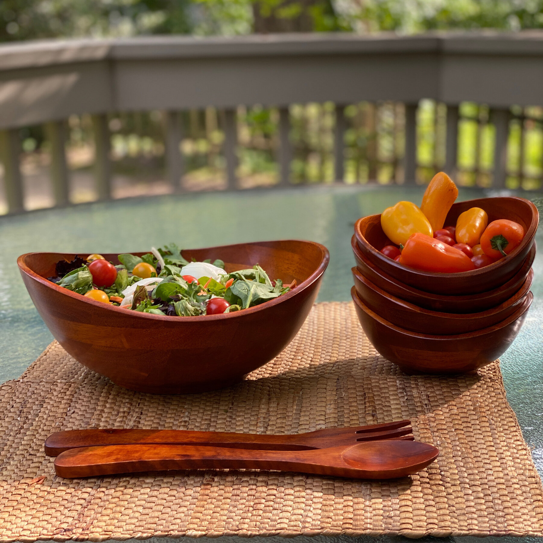 7 Piece Serving and Salad Bowl Set in Wood