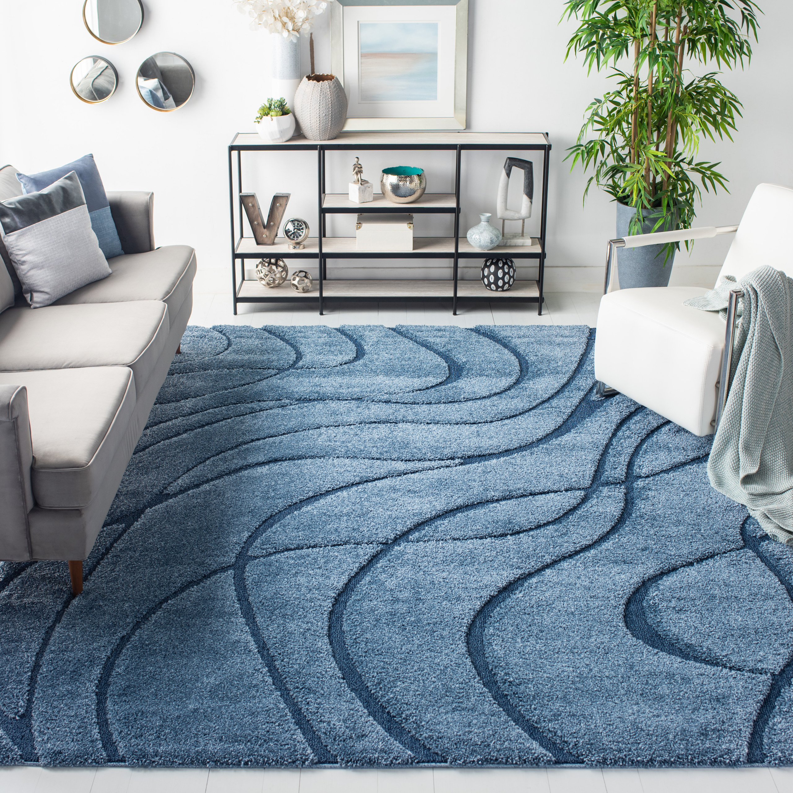 Abstract Blue Shag Area Rug