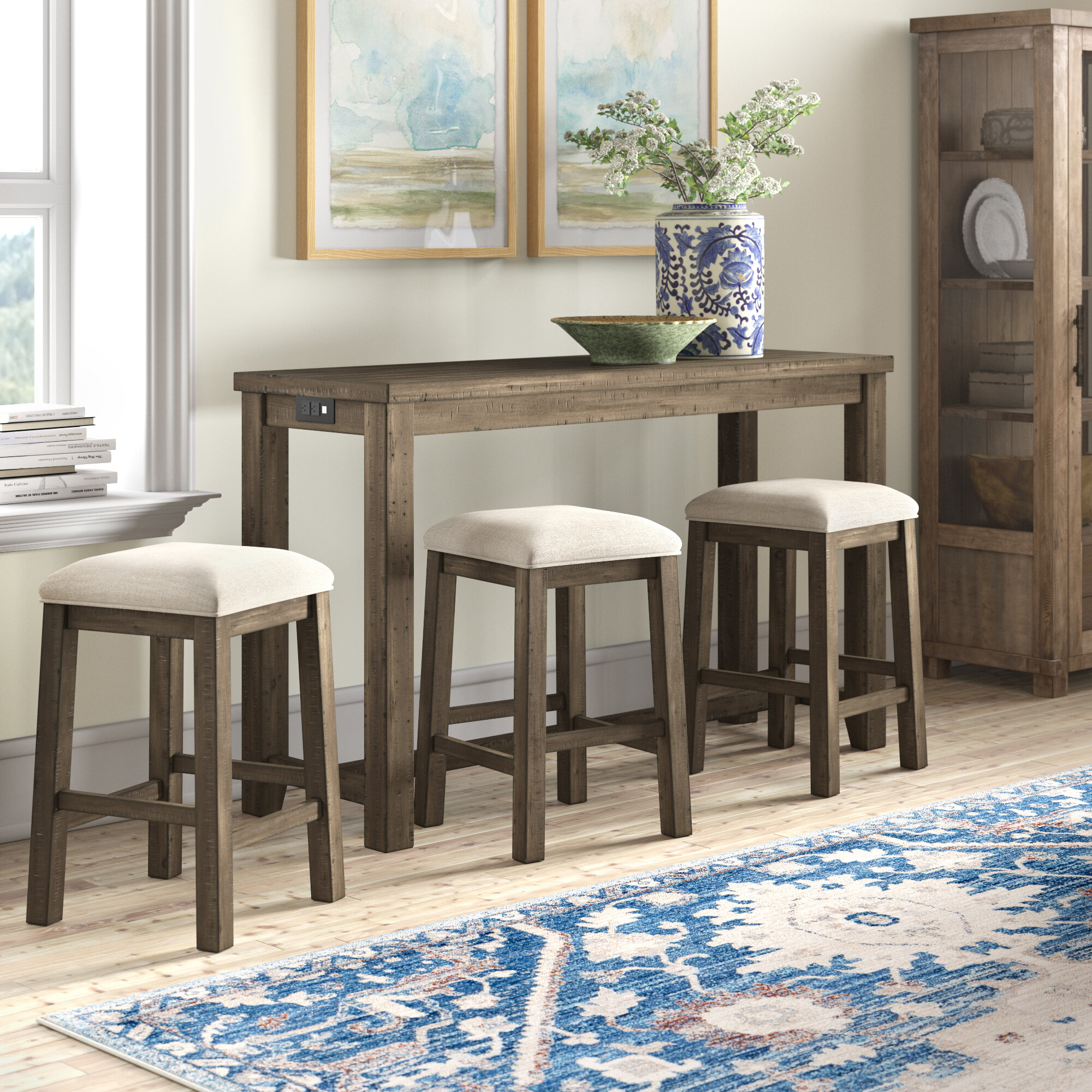 Acacia Solid Wood Rectangular Table Dining Set