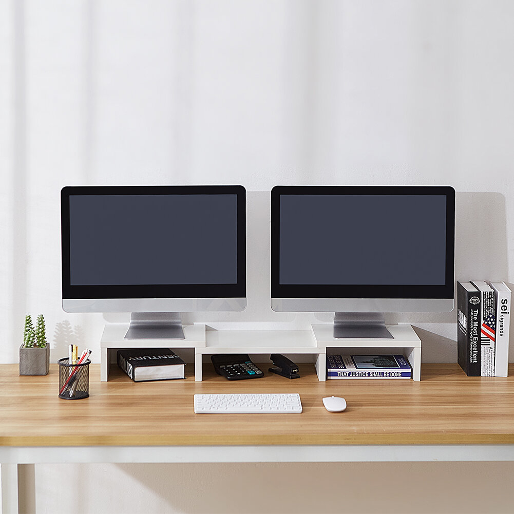 Adjustable Dual Monitor Stand in White
