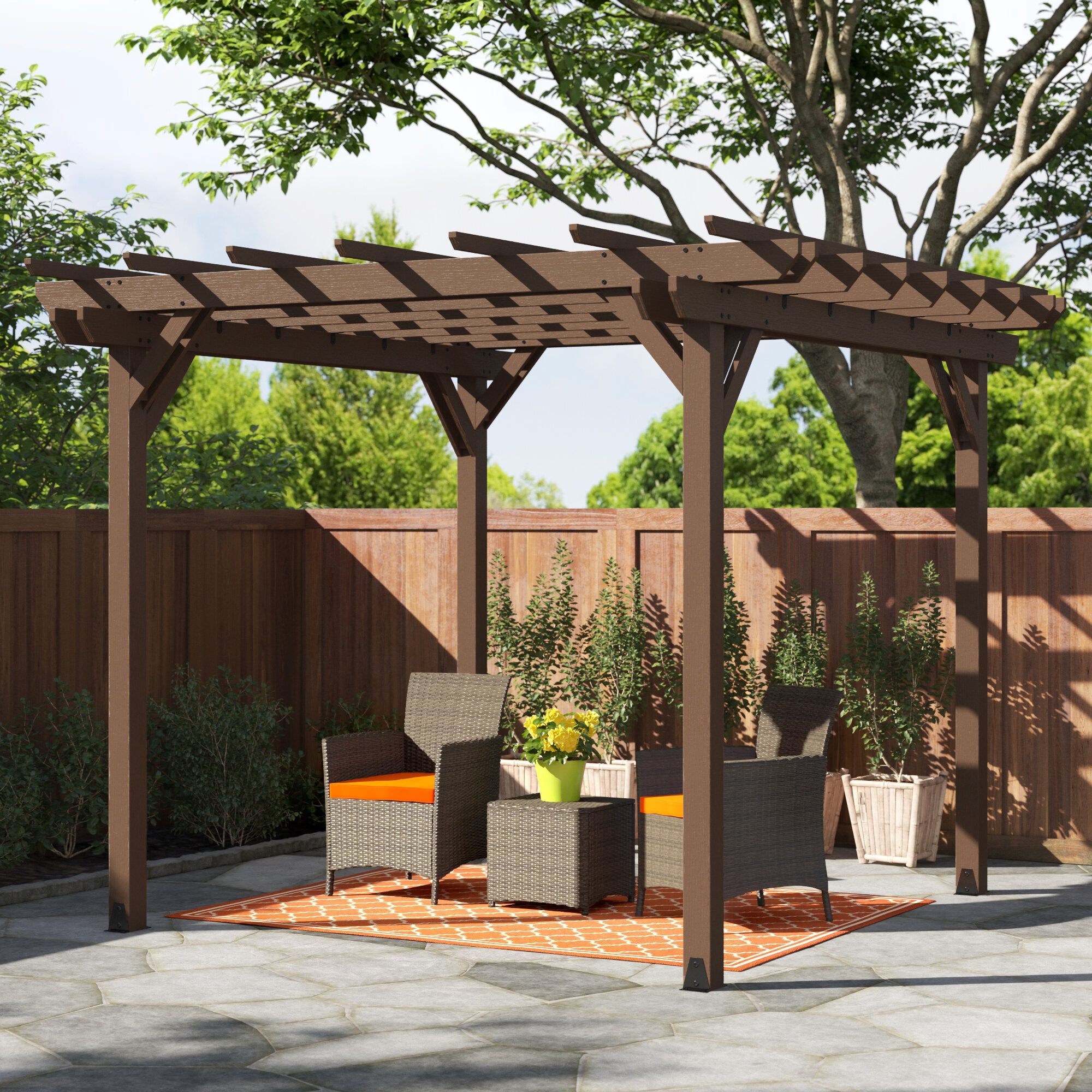 Anchored Brown Plastic Pergola