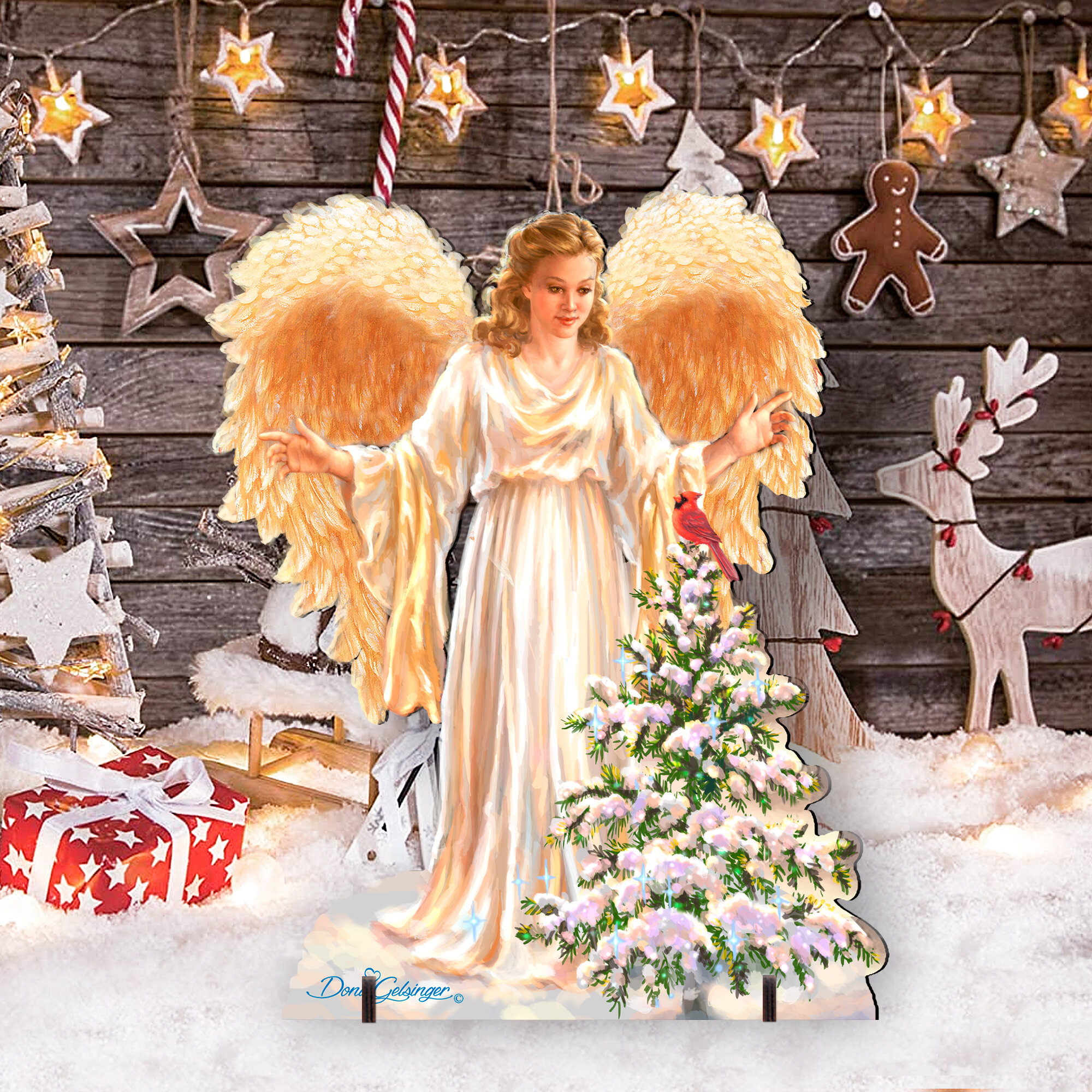 Angel and Christmas Tree Outdoor Lawn Art