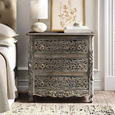 Antique Black Solid Wood Bohemian Nightstand