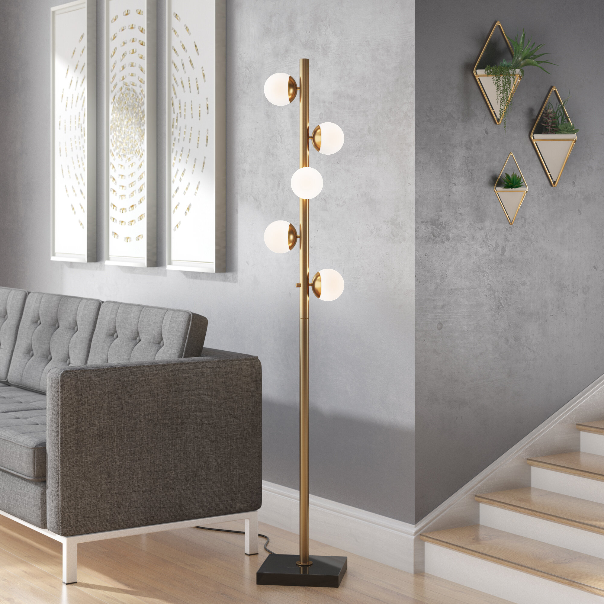 Antique Brass Metal Short Tree Floor Lamp