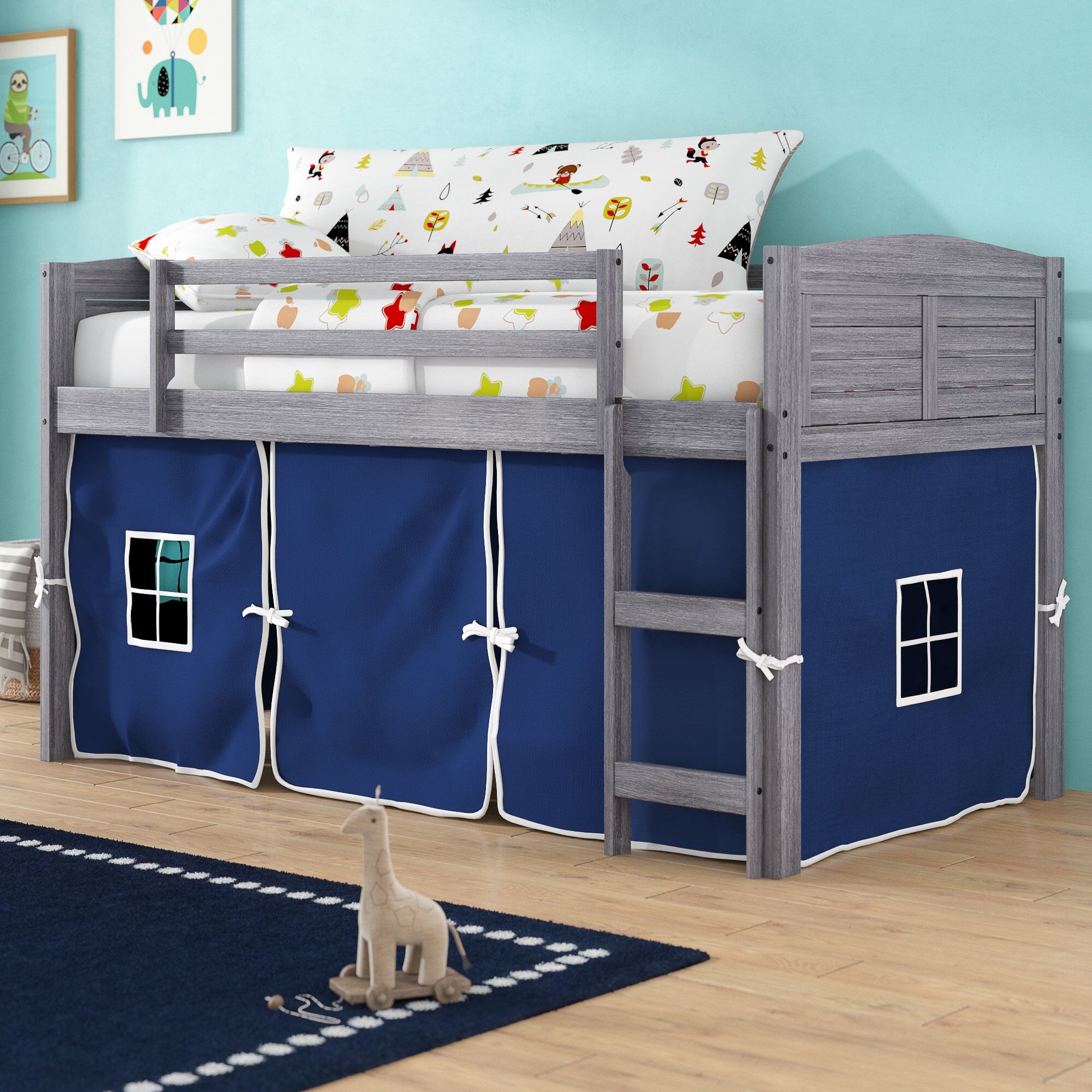 Antique Grey Cabin Twin Low Loft Bed