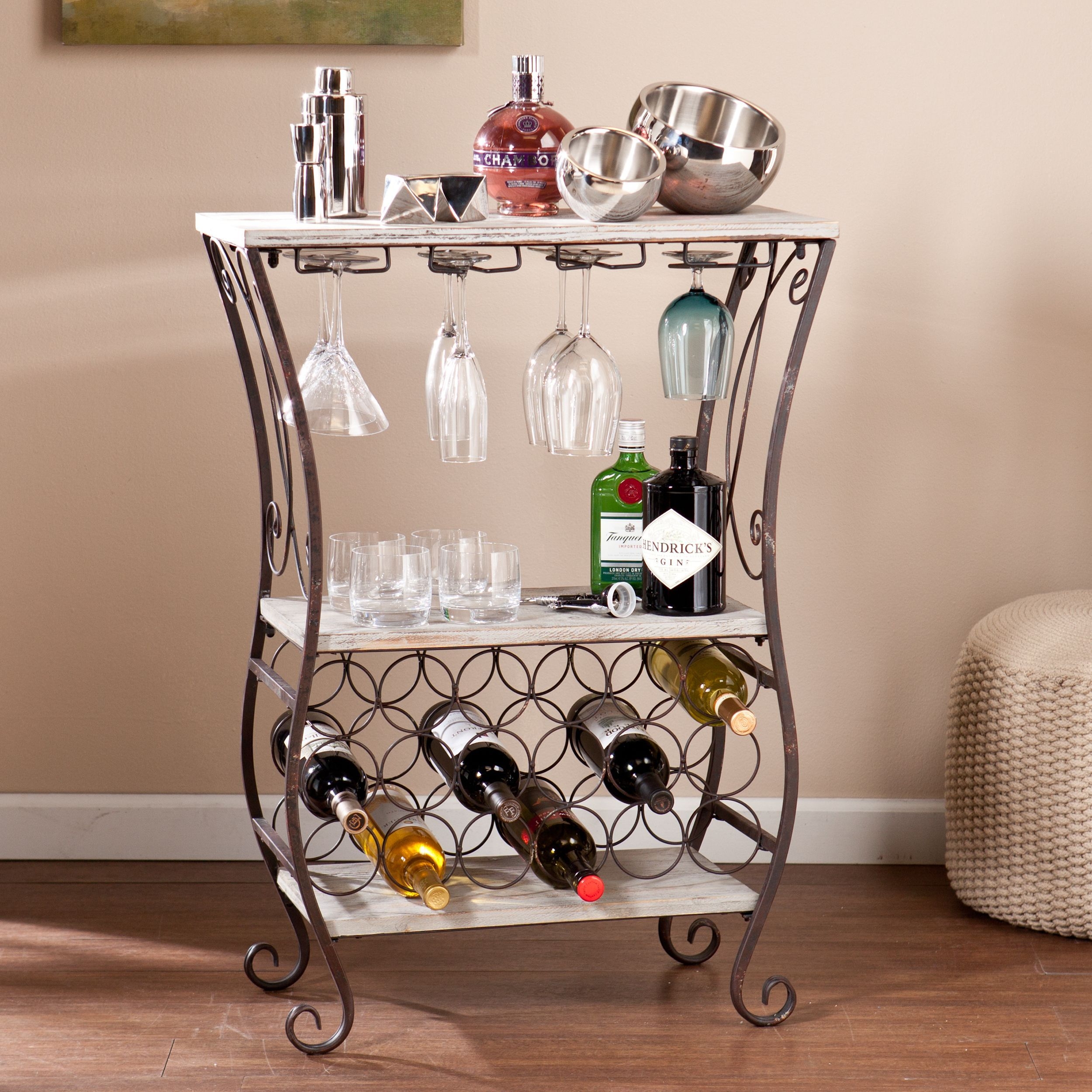 Antique Rust Floor Wine Bottle And Glass Rack