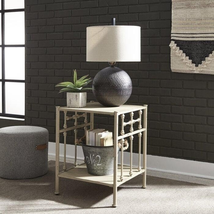 Antique White Metal Open Nightstand