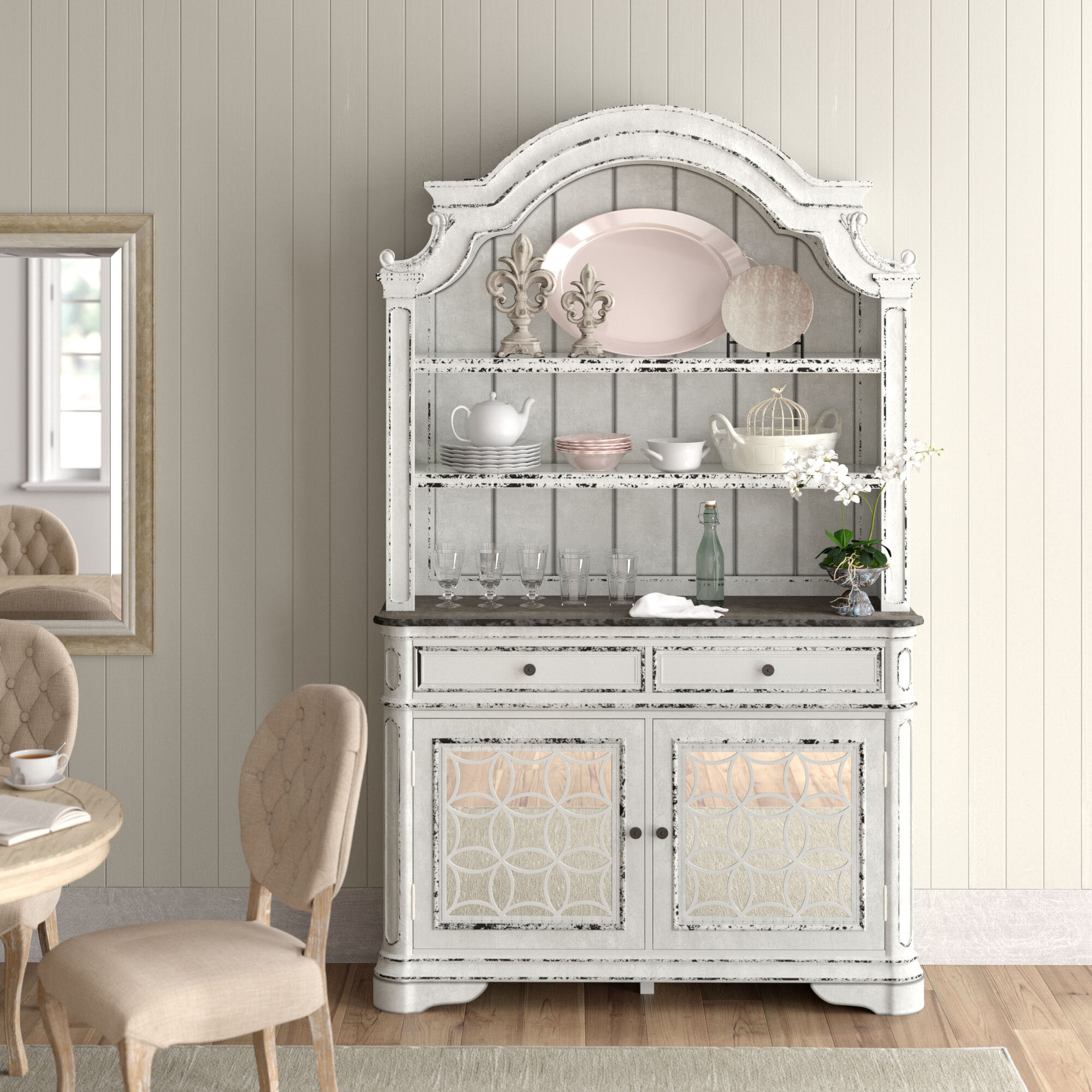 Antique White Solid Manufactured Wood Dining Hutch