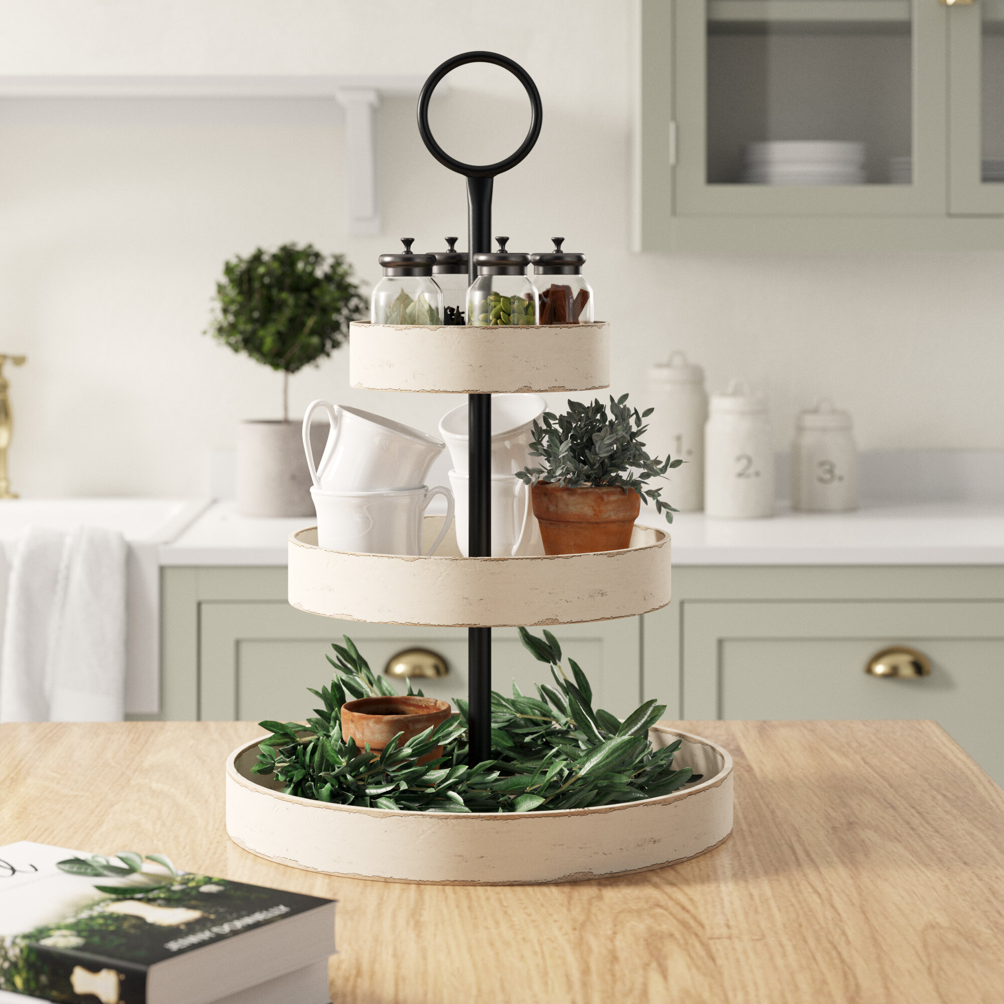 Antique White Wood Tiered Stand