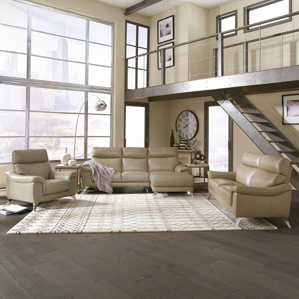 Beige Leather Living Room Set